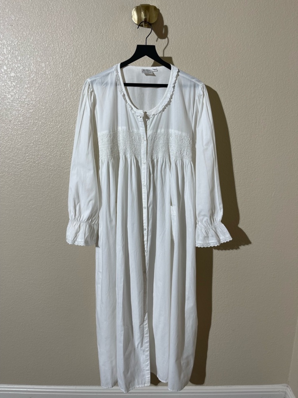 The White Cotton Gown by Artisan White Long Button-Up Nightgown Dress